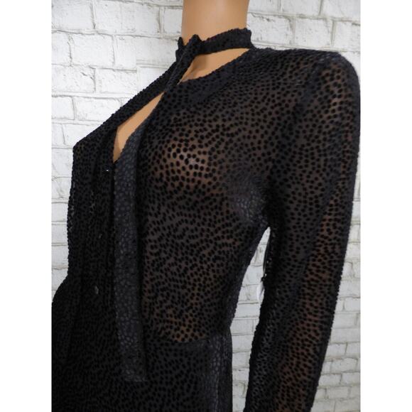 $525 L'Agence Black Velour Dot Burnout Sheer Alesia Neck Tie Dress 2 NEW L568 - Picture 9 of 16